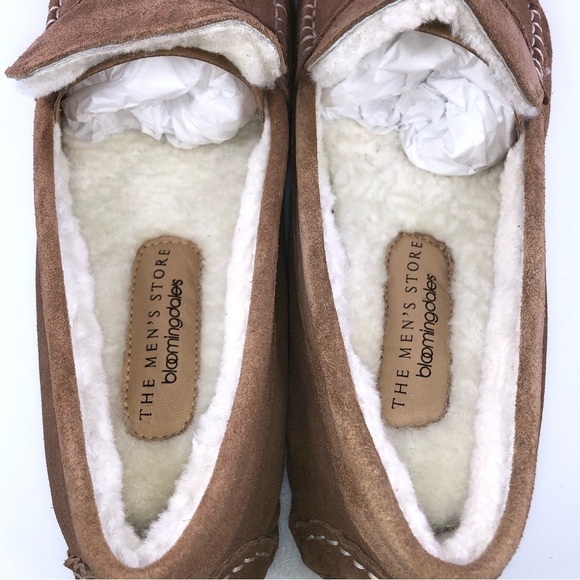The Men's Store at Bloomingdale's Shearling Slippers Tan/Natural Suede Loafers - Picture 4 of 9